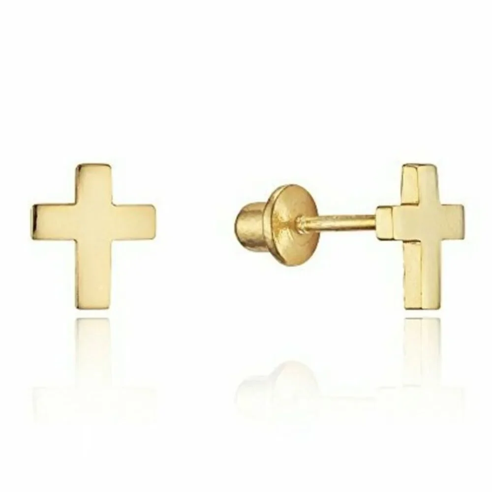 Tiny 14k Yellow Gold Cross Stud Earrings